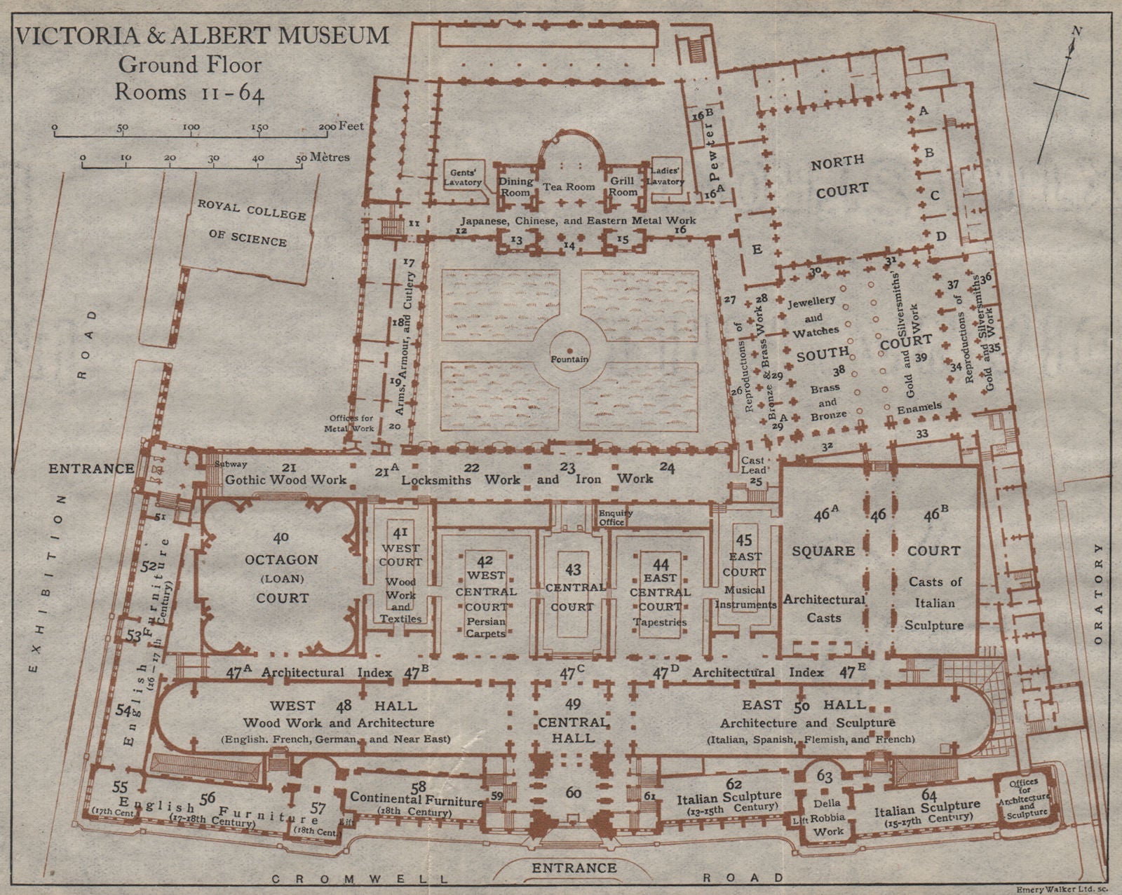 VICTORIA & ALBERT MUSEUM. Ground floor vintage plan. South Kensington 1919 map